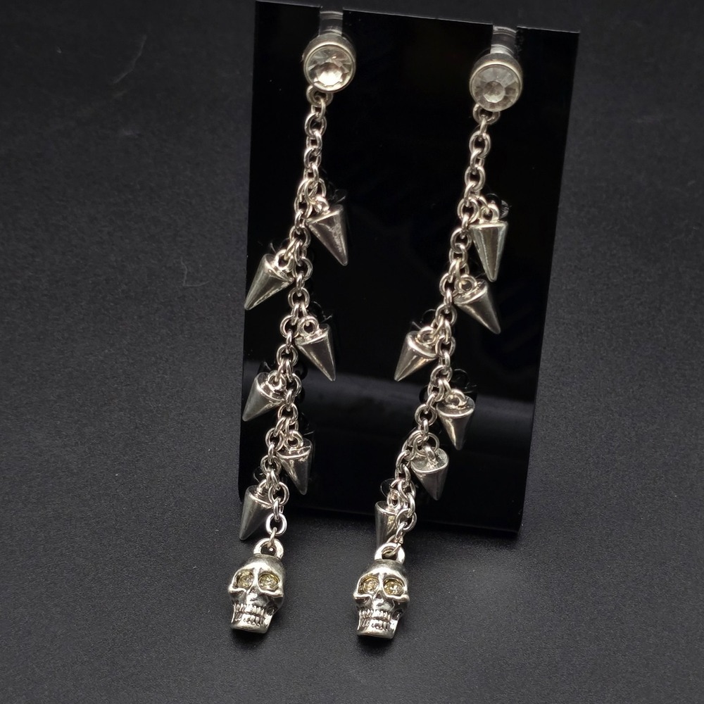 Studded Spike Skull Earrings Dangle Drop Pierced Punk Edgy